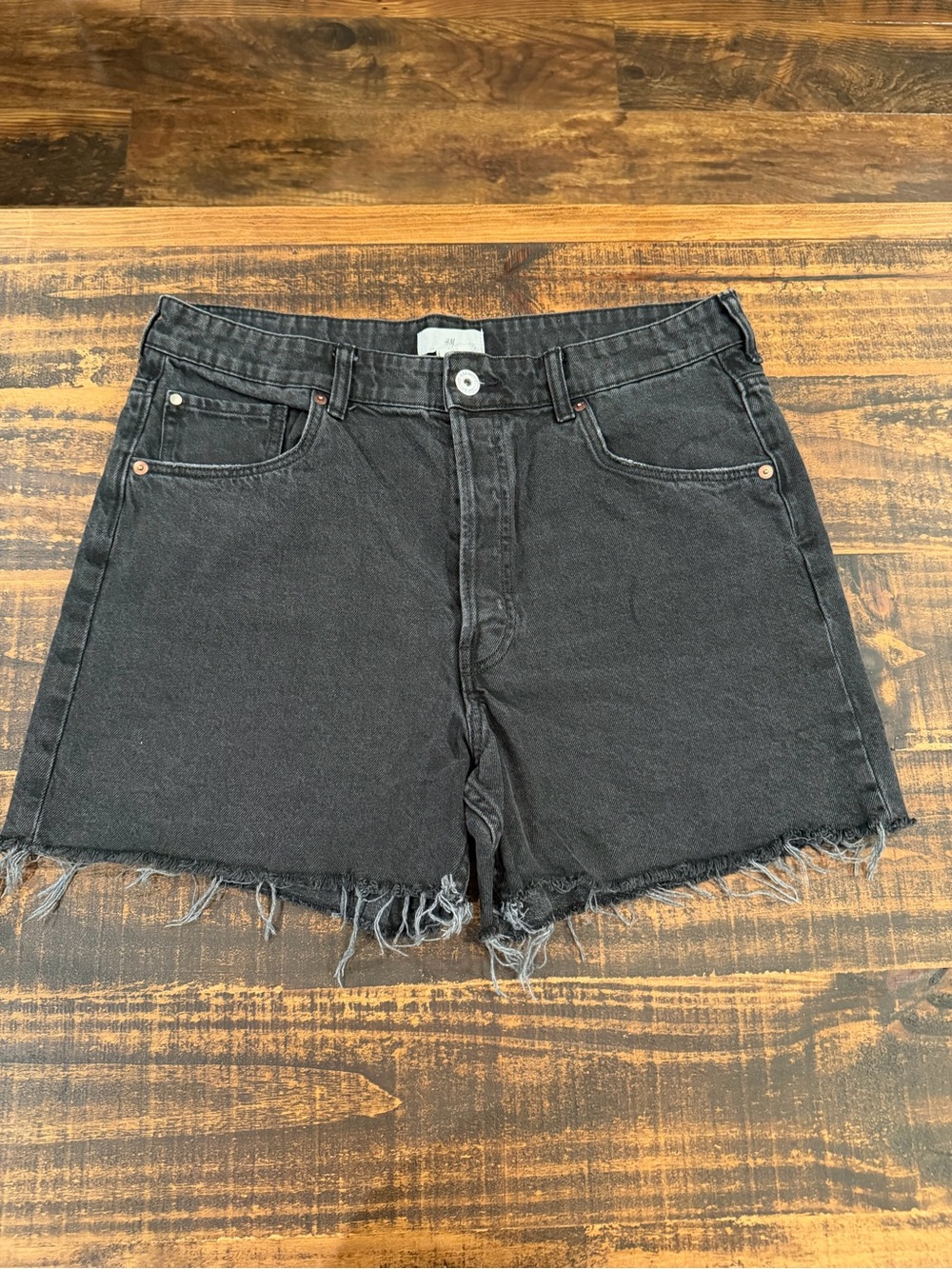 H&M Washed Black Denim Cutoff Shorts